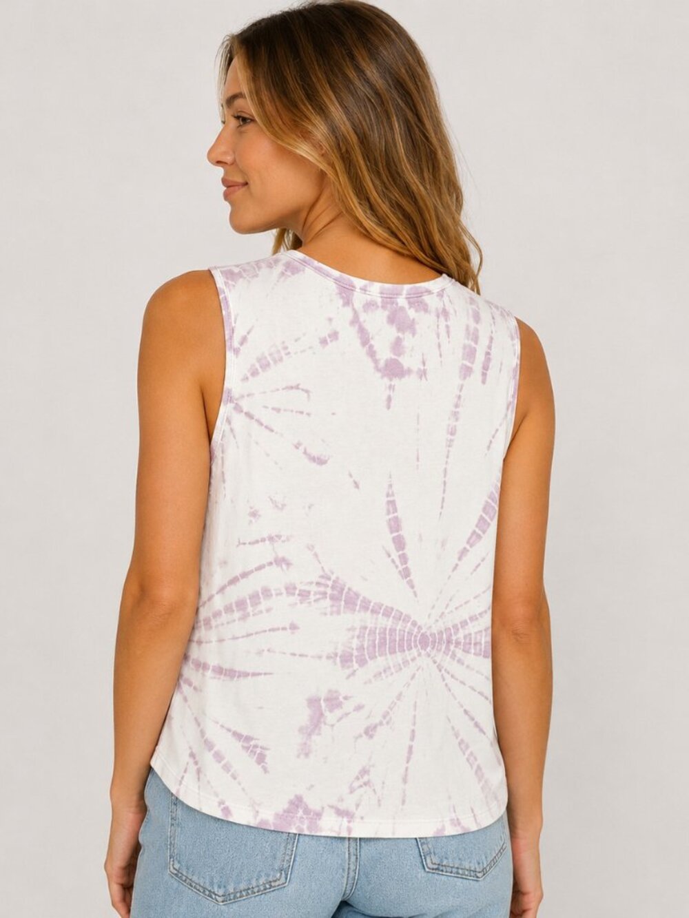 Women's MEDIUM Crop Tank Top Malibu Tie Dye Purple White COLSIE - Picture 2 of 6